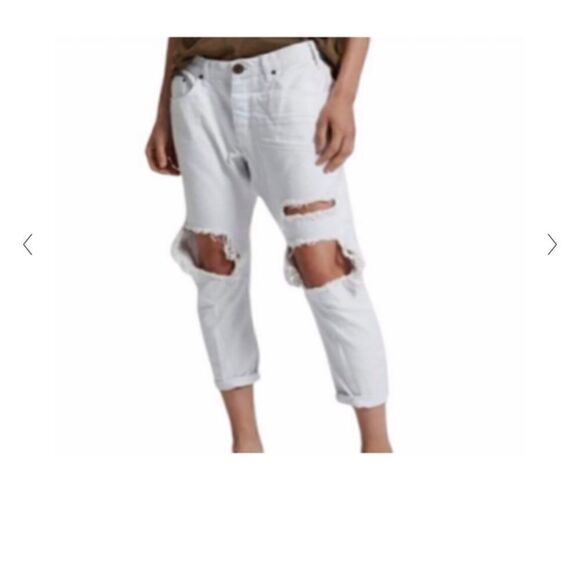 One Teaspoon Saints Long Rise Low Waist Distressed Baggy White Denim Jeans 26 - Picture 4 of 14